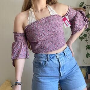 NWT Xhilaration Purple Floral Strapless Crop Top L